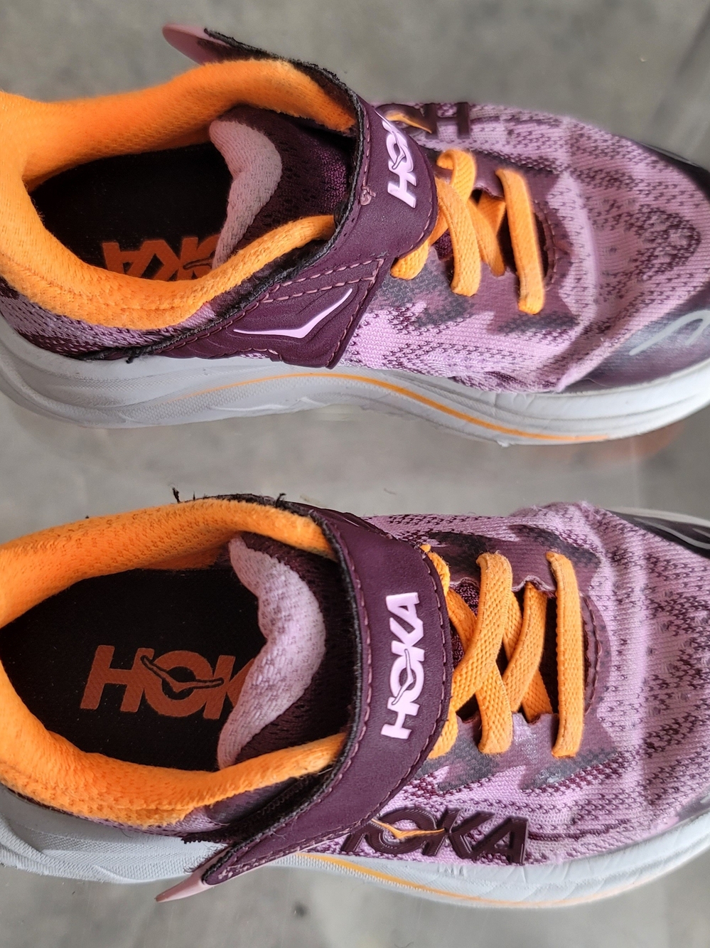 HOKA Kids' Purple and Orange Athletic Shoes
